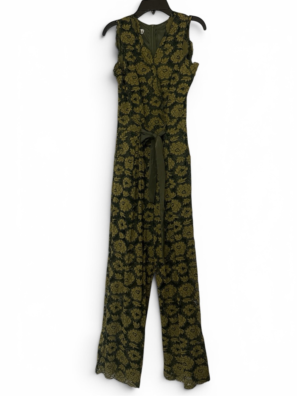 Wanyijiafushi Sleeveless Olive Green Floral Jumpsuit with Tie Waist